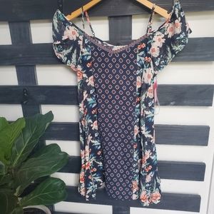 Floral Patchwork Cold Shoulder Dress